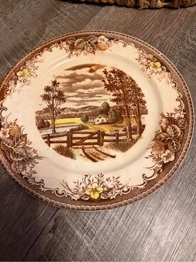 Vintage Mid Century Meadow Brown Transferware Plate Country Cottage 10”